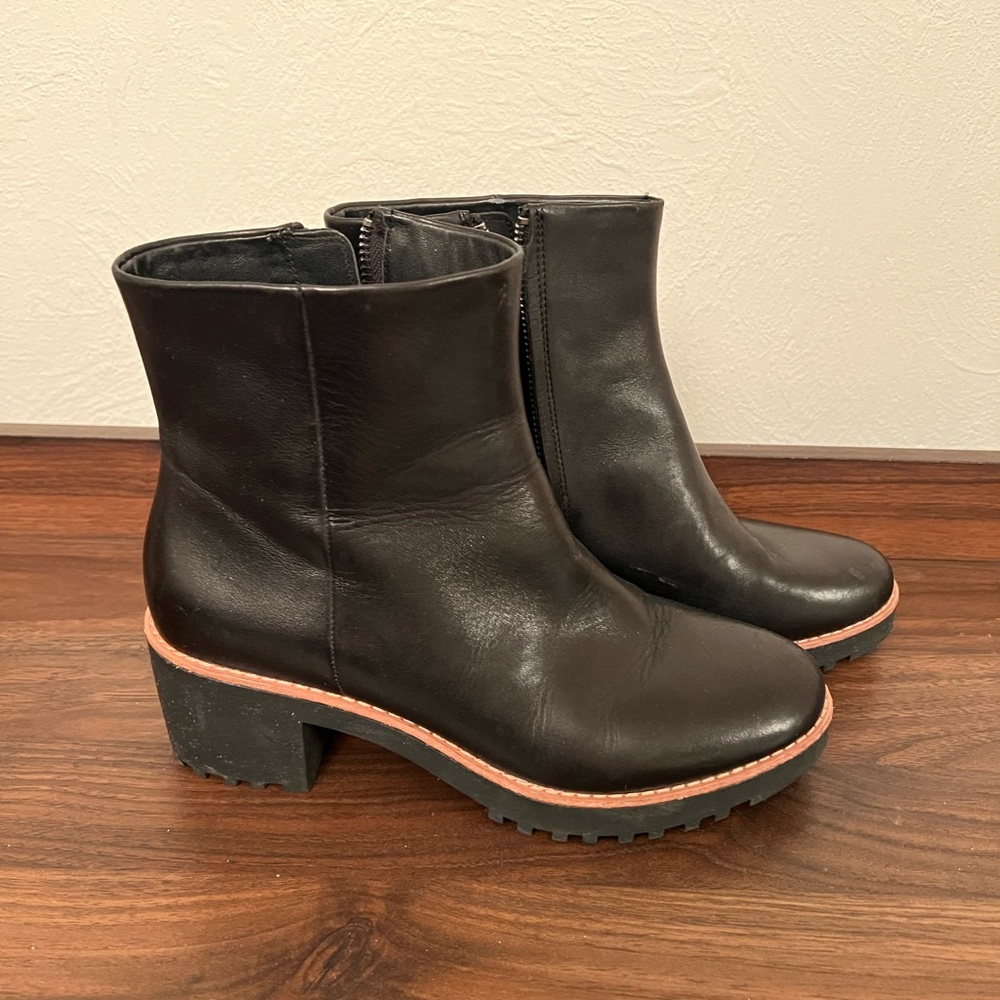 Botkier Black Genuine Leather Lug Sole Boots